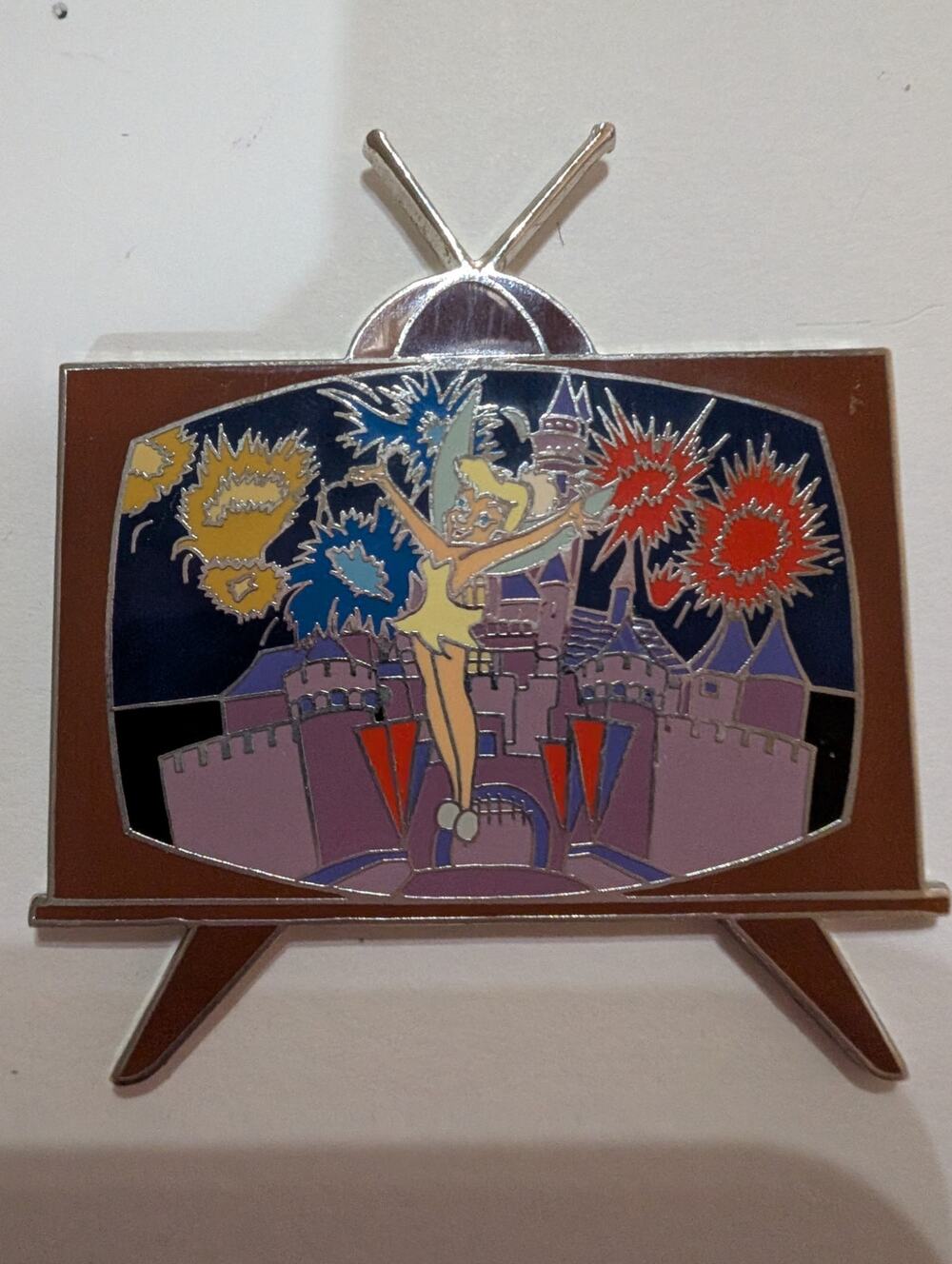 DLR Vintage Tinker Bell from PeterPan inside a brown TV with antennas Disney Pin